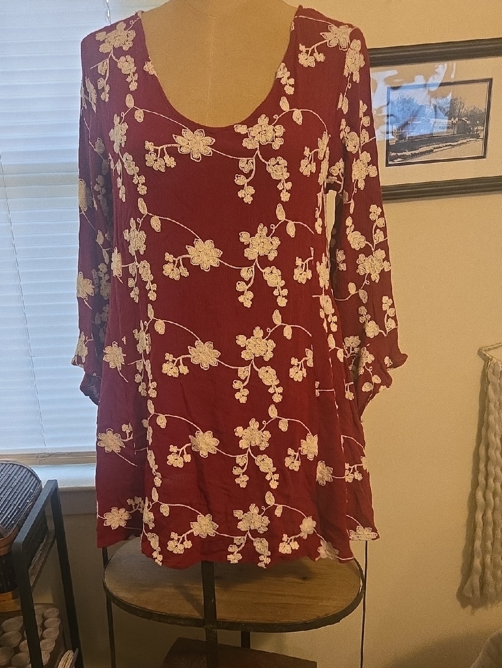 Altar'd State Maroon Floral Long-Sleeve Scoop Dress